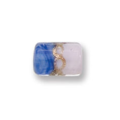 Bead, Japanese Sassoon Lampwork Glass, 12x8mm Tube with Goldlace and Two-Tone Colors - Blue/Pink (Hole Size 1.7mm)