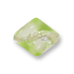 Bead, Japanese Sassoon Lampwork Glass, 20x17mm with a swirl of silverfoil in the center and bright color edges - Chartreuse (Hole Size 1.7mm)