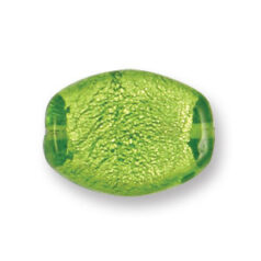 Bead, Japanese Sassoon Lampwork Glass, 15x20mm Flat Oval with Silverfoil - Peridot (Hole Size 1.7mm)