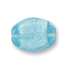 Bead, Japanese Sassoon Lampwork Glass, 15x20mm Flat Oval with Silverfoil - Blue Aqua (Hole Size 1.7mm)