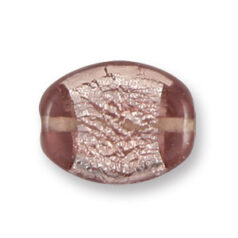 Bead, Japanese Sassoon Lampwork Glass, 15x20mm Flat Oval with Silverfoil - Amethyst (Hole Size 1.7mm)