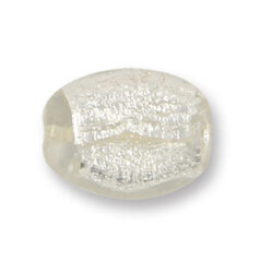 Bead, Japanese Sassoon Lampwork Glass, 15x20mm Flat Oval with Silverfoil - Crystal (Hole Size 1.7mm)