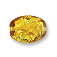 Bead, Japanese Sassoon Lampwork Glass, 15x20mm Flat Oval with Silverfoil - Topaz (Hole Size 1.7mm)