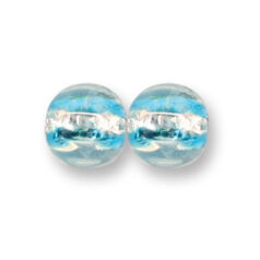 Bead, Japanese Sassoon Lampwork Glass, 10mm Round with silverfoil and Aqua striped center (Hole Size 1.7mm)