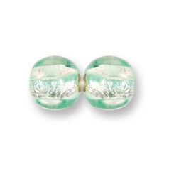 Bead, Japanese Sassoon Lampwork Glass, 10mm Round with silverfoil and Light Green striped center (Hole Size 1.7mm)