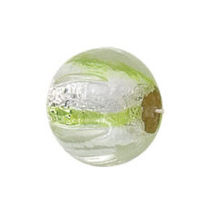 Bead, Japanese Sassoon Lampwork Glass, 20x18mm Round with Silverfoil and Yellow Striped Center (Hole Size 1.7mm)