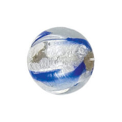 Bead, Japanese Sassoon Lampwork Glass, 20x18mm Round with Silverfoil and Blue Striped Center (Hole Size 1.7mm)