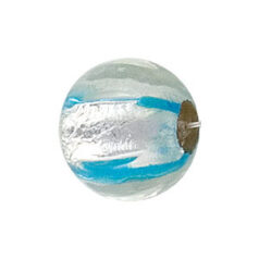 Bead, Japanese Sassoon Lampwork Glass, 20x18mm Round with Silverfoil and Aqua Striped Center (Hole Size 1.7mm)