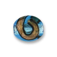 Bead, Japanese Sassoon Lampwork Glass, Aqua color with Silverfoil center, 16x14mm Flat Oval with Bronze Swirl (Hole Size 1.7mm)