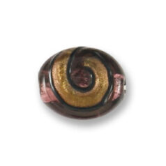 Bead, Japanese Sassoon Lampwork Glass, Amethyst color with Silverfoil center, 16x14mm Flat Oval with Bronze Swirl (Hole Size 1.7mm)