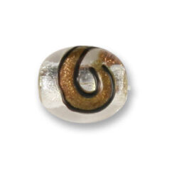Bead, Japanese Sassoon Lampwork Glass, Crystal color with Silverfoil center, 16x14mm Flat Oval with Bronze Swirl (Hole Size 1.7mm)
