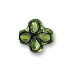 Bead, Japanese Sassoon Lampwork Glass, Chartreuse with Silverfoil, 16mm Four Leaf with Black Line (Hole Size 1.7mm)