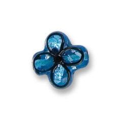 Bead, Japanese Sassoon Lampwork Glass, Light Sapphire with Silverfoil, 16mm Four Leaf with Black Line (Hole Size 1.7mm)