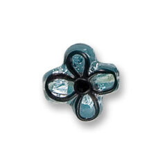 Bead, Japanese Sassoon Lampwork Glass, Aqua with Silverfoil, 16mm Four Leaf  with Black Line (Hole Size 1.7mm)