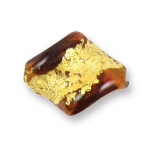 Bead, Japanese Sassoon Lampwork Glass with Goldfoil, 15x18mm Twist Shape - Dark Topaz