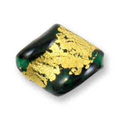 Bead, Japanese Sassoon Lampwork Glass with Goldfoil, 15x18mm Twist Shape - Emerald