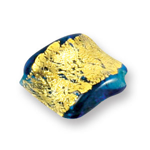 Bead, Japanese Sassoon Lampwork Glass with Goldfoil, 15x18mm Twist Shape - Dark Blue Aqua