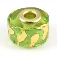 Bead, Japanese Sassoon Lampwork Glass, 9x13mm Gold Plated Core Bead with Goldfoil Drizzle - Green (Hole Size 6mm)