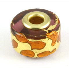 Bead, Japanese Sassoon Lampwork Glass, 9x13mm Gold Plated Core Bead with Goldfoil Drizzle - Amethyst (Hole Size 6mm)