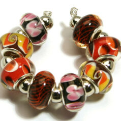 9x13mm Pandora style lampwork bead with silver plated core 