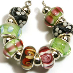 9x13mm Pandora style lampwork bead with silver plated core 