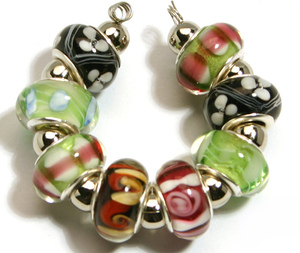 9x13mm Pandora style lampwork bead with silver plated core