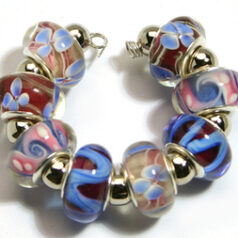 9x13mm Pandora style lampwork bead with silver plated core 
