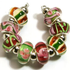 9x13mm Pandora style lampwork bead with silver plated core 