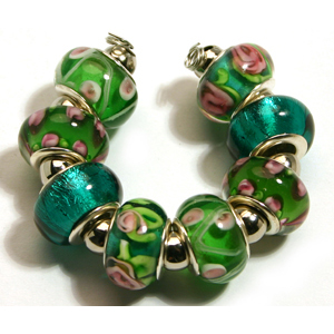 9x13mm Pandora style lampwork bead with silver plated core