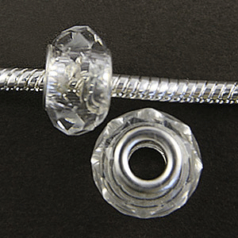 14x8mm Pandora style lampwork bead - Crystal Faceted Rondelle Bead, CRYSTAL - Hole Size: 4.5mm