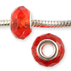 Bead, Pandora Style Lampwork Glass, 14x8mm Silver Plated Core Bead - Red
