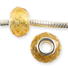 14x8mm Pandora Style Lampwork bead - Large Hole,  Crystal Faceted Rondelle Bead, LIGHT AMBER