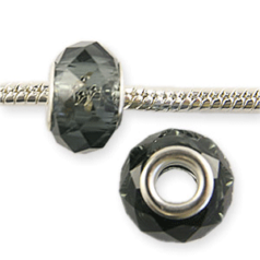 Bead, Pandora Style Lampwork Glass, 14x8mm Silver Plated Core Bead - Grey