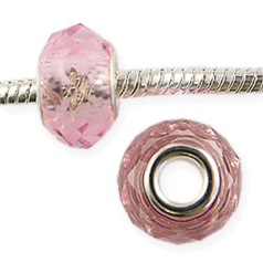 Bead, Pandora Style Lampwork Glass, 14x8mm Silver Plated Core Bead - Pink