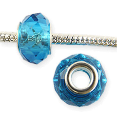14x8mm Pandora style beads -  Large Hole,  Crystal Faceted Rondelle Bead, DARK AQUA