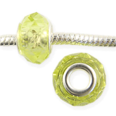 14x8mm Pandora style lampwork bead - Crystal Faceted Rondelle Bead, PALE PERIDOT - Hole Size: 4.5mm