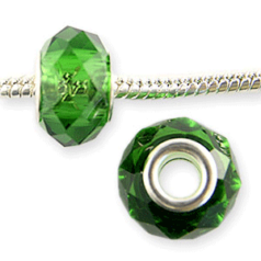 Bead, Pandora Style Lampwork Glass, 14x8mm Silver Plated Core Bead - Green