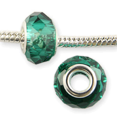 Bead, Pandora Style Lampwork Glass, 14x8mm Silver Plated Core Bead - Teal