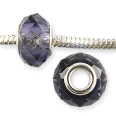 Bead, Pandora Style Lampwork Glass, 14x8mm Silver Plated Core Bead - Amethyst
