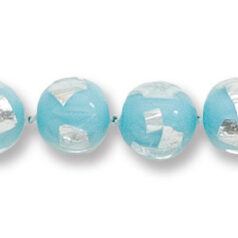 Bead, Japanese Sassoon Lampwork Glass, 10mm Round with Silverfoil chips - Opal Blue Aqua (Hole Size 1.7mm)