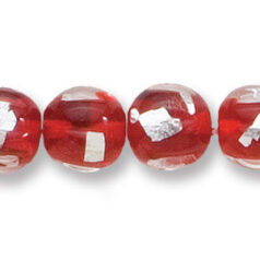 Bead, Japanese Sassoon Lampwork Glass, 10mm Round with Silverfoil chips - Opaque Red (Hole Size 1.7mm)