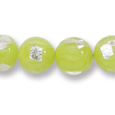 Bead, Japanese Sassoon Lampwork Glass, 10mm Round with Silverfoil chips - Opal Green (Hole Size 1.7mm)