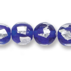 Bead, Japanese Sassoon Lampwork Glass, 10mm Round with Silverfoil chips - Opaque Blue (Hole Size 1.7mm)