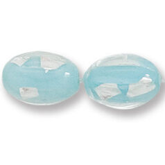 Bead, Japanese Sassoon Lampwork Glass, 14x10mm Oval with Silverfoil chips - Opal Blue Aqua (Hole Size 1.7mm)