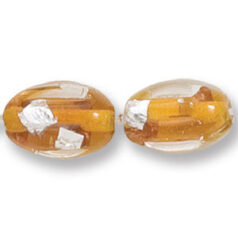 Bead, Japanese Sassoon Lampwork Glass, 14x10mm Oval with Silverfoil chips - Transparent Topaz (Hole Size 1.7mm)
