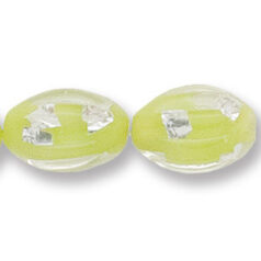 Bead, Japanese Sassoon Lampwork Glass, 14x10mm Oval with Silverfoil chips - Opal Green (Hole Size 1.7mm)