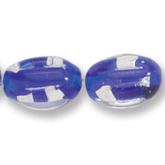 Bead, Japanese Sassoon Lampwork Glass, 14x10mm Oval with Silverfoil chips - Opaque Blue (Hole Size 1.7mm)