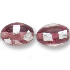 Bead, Japanese Sassoon Lampwork Glass, 14x10mm Oval with Silverfoil chips - Amethyst (Hole Size 1.7mm)