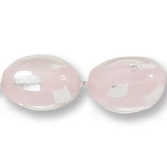 Bead, Japanese Sassoon Lampwork Glass, 14x10mm Oval with Silverfoil chips - Opal Pink (Hole Size 1.7mm)