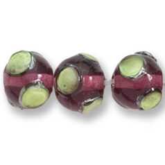 Bead, Japanese Sassoon Lampwork Glass, 10mm Round - Amethyst with Yellow Dots (Hole Size 1.7mm)